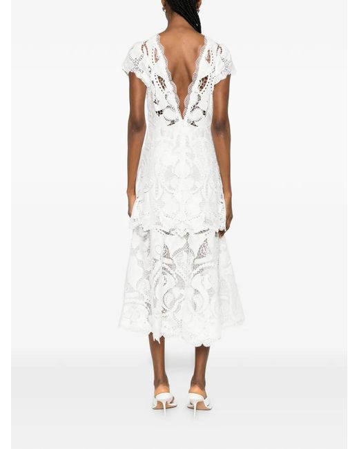 Jonathan Simkhai White Robe Mi-Longue À Détail En Dentelle Et Design Superposé