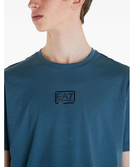 EA7 Blue Logo-Patch T-Shirt for men