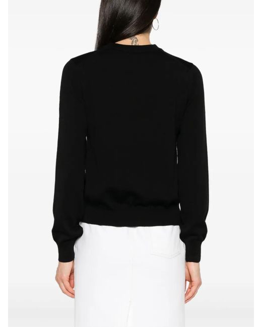 Maison Kitsuné Black Fitted Long-Sleeve Wool Sweater With Embroidered Emblem
