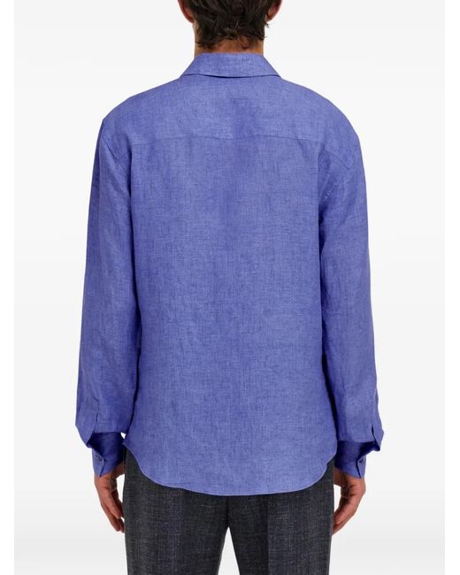 Ferragamo Blue Linen Shirt for men