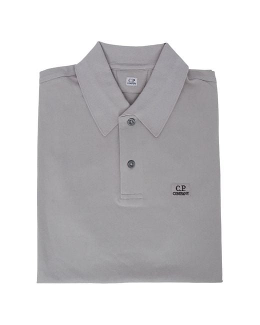 C P Company Gray Logo-Embroidered Polo Shirt for men