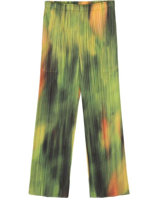 Pleats Please Issey Miyake Green Pleated Cropped Trousers