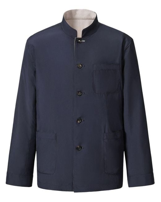 Shanghai Tang Blue Stand Up-collar Reversible Jacket for men