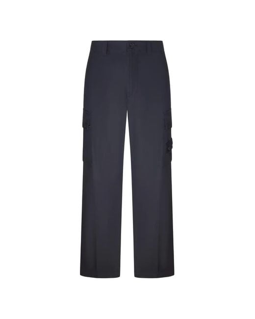 Stone Island Blue Wide-Leg Logo-Patch Cargo Pants for men
