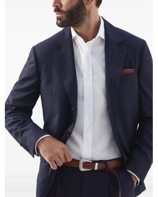 Brunello Cucinelli Blue Pinstripe Virgin-Wool Blazer for men