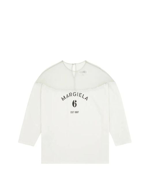 MM6 by Maison Margiela White Long Sleeve Heavy Cotton Jersey Tee