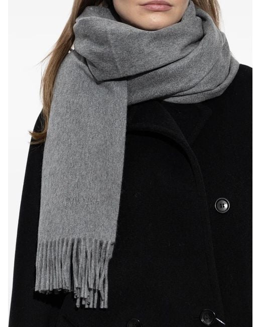 Max Mara Gray Baci Fringed Scarf