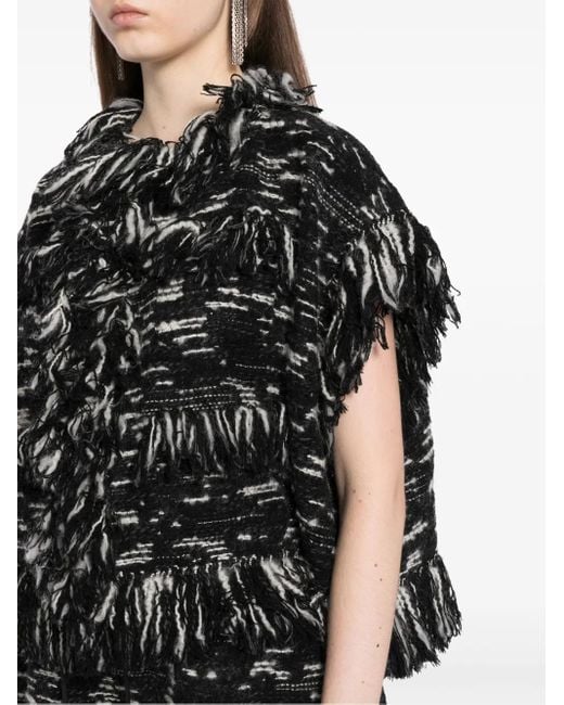Sacai Black Fringed-Edge Knitted Jacket