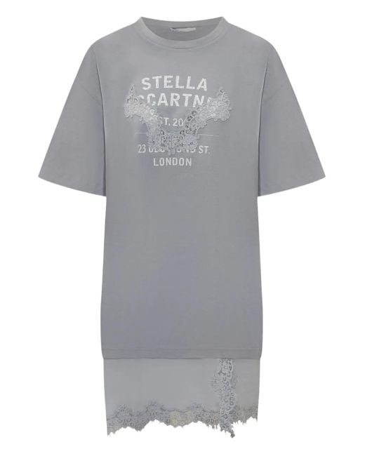 Stella McCartney レーストリム コットンミニドレス Gray