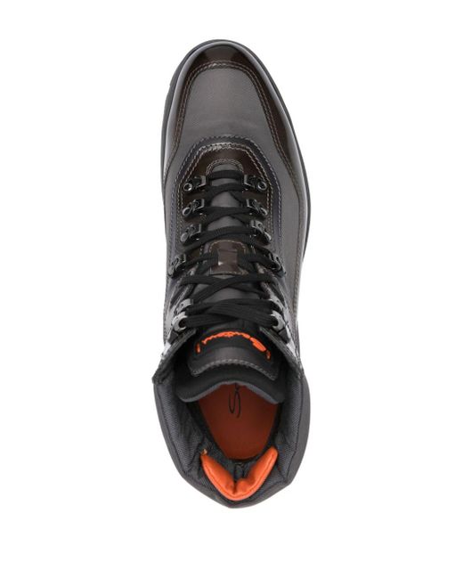 Santoni Black Panelled-design Lace-up Hiking Boots for men