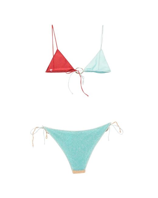 Oseree White Glitter-Effect Ring-Detail Bikini