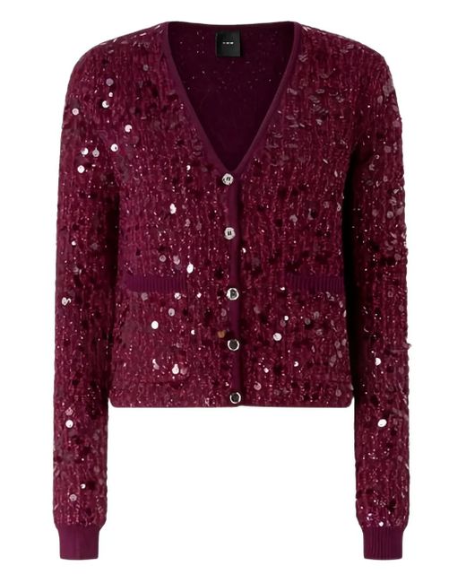 Pinko Red Mamma Mia Sequin-Embellished Cardigan
