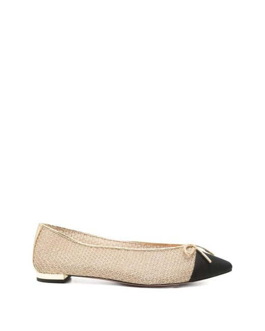 Aquazzura Natural Bow-Detail Ballet Flats