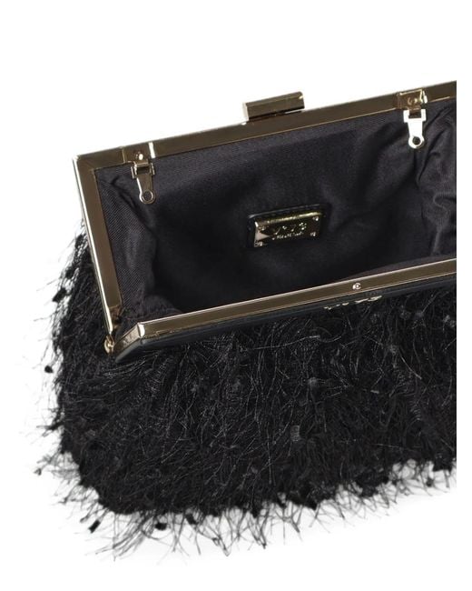 V73 Black Feather-Effect Clutch Bag