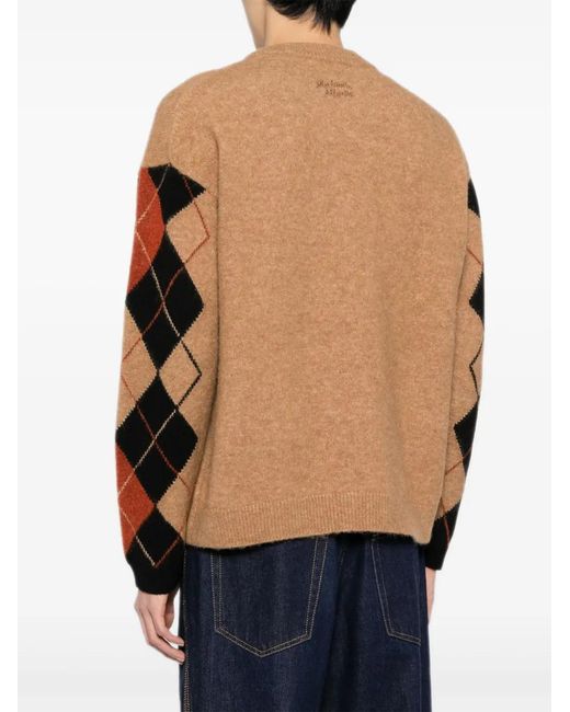 Maison Kitsuné Black Argyle-Pattern Crew-Neck Jumper for men