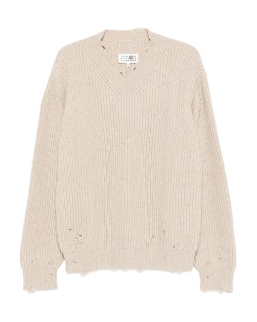 MM6 by Maison Martin Margiela Natural V-Neck Sweater for men