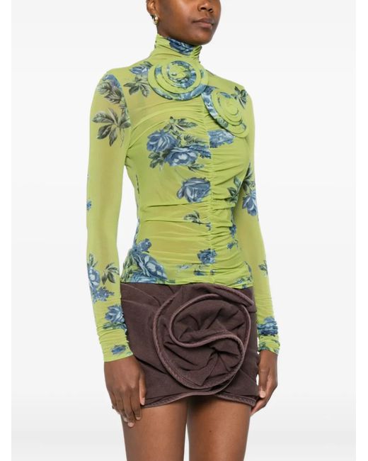 Magda Butrym Green Floral-Print Gathered Top