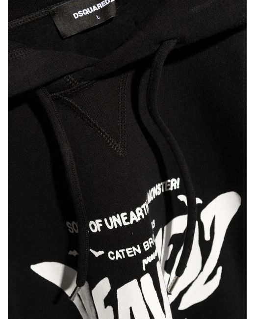 DSquared² Black Logo-Print Cotton Hoodie for men