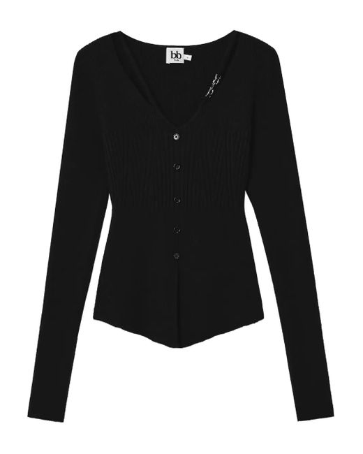 B+ AB Geribbeld Vest Met Knoopsluiting in het Black