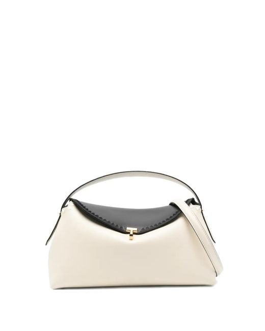 Totême Natural T-Lock Embroidered Leather Top Handle