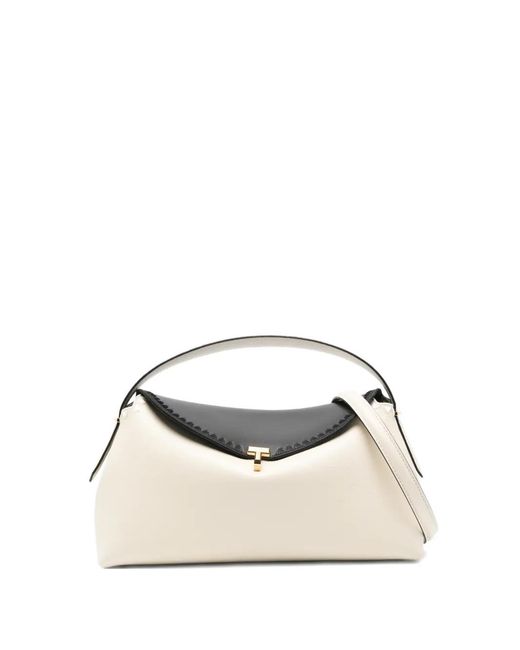 Totême Leren Schoudertas Met Geborduurd T-Slot in het Natural