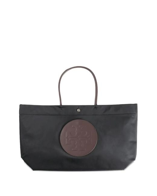 Tory Burch Black Ella Twist Logo Tote Bag