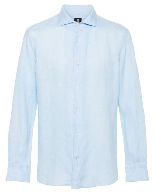 Boggi Blue Mélange-effect Linen Shirt for men