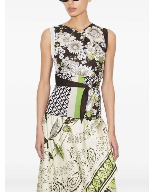 Tory Burch White Printed Silk Top