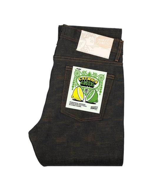 Naked & Famous Black Weird Guy Citrus Kasuri Selvedge Jeans for men