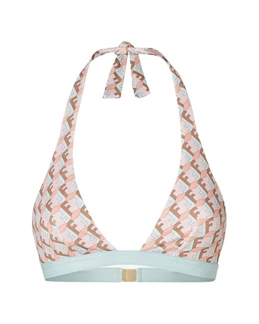 Fendi White Ff Waves Triangle Bikini Top