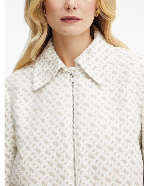 Boss White Geometric-Pattern Zip-Front Jacket