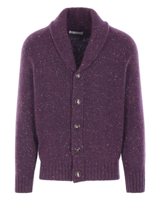 Brunello Cucinelli Purple Shawl-Collar Cardigan for men
