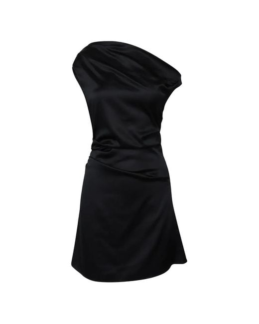 Staud Black Phare One-Shoulder Gathered Mini Dress