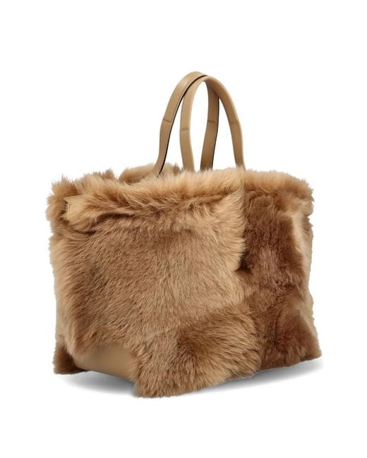 Tod's Brown Shearling Small Tote Bag