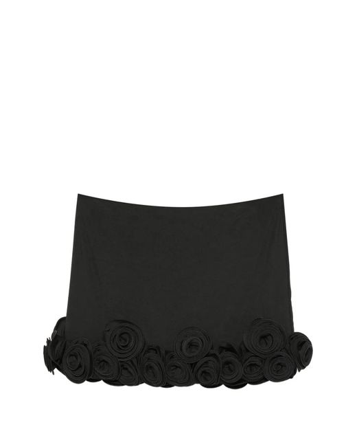 LaRevêche Black Ivette Floral-Appliqué Mini Skirt