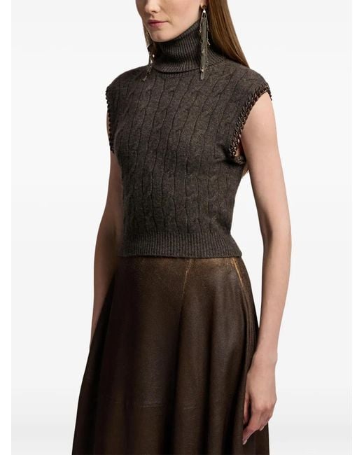 Ralph Lauren Brown Pull En Maille Torsadée À Détails Chaîne