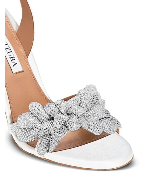Aquazzura White Crystal-Embellished Slingback Sandals