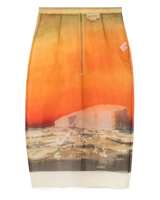 Monse Orange Jupe Crayon Imprimée En Organza