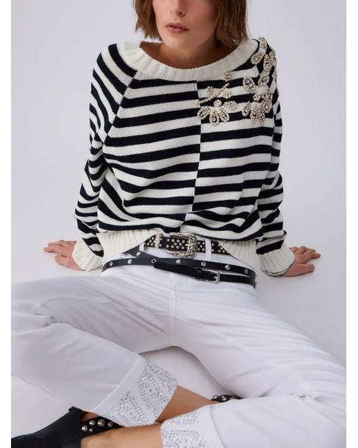 Liu Jo White Stone-Embroidery Sweater