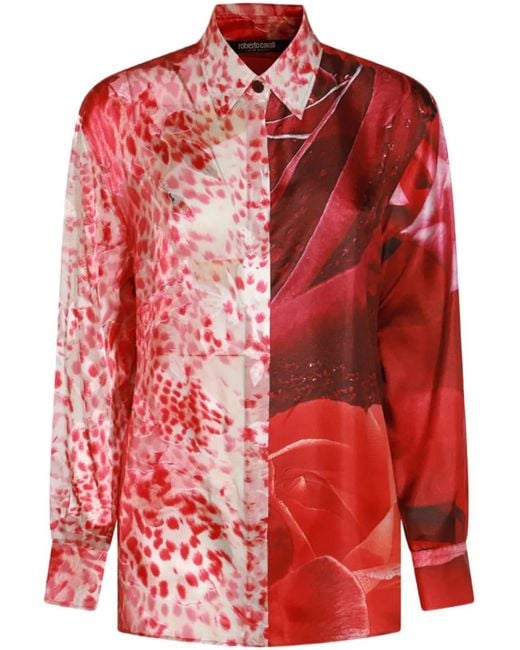 Roberto Cavalli Red Mix-Print Shirt