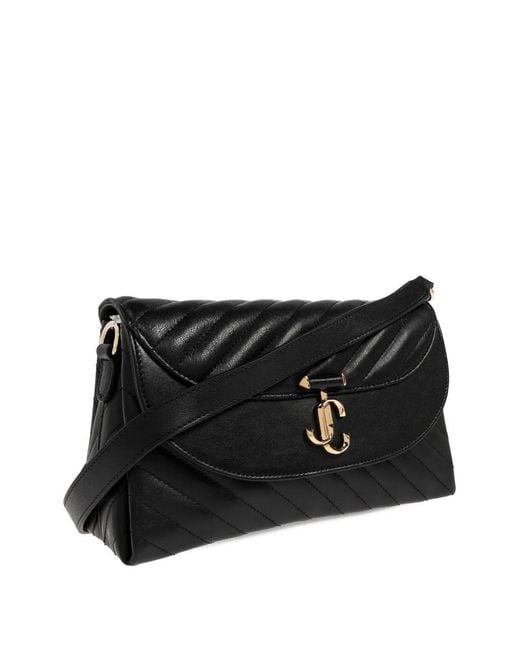 Jimmy Choo Black Avn Curve Chevron Top-Handle Shoulder Bag