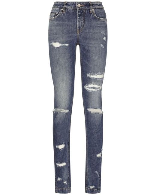 Dolce & Gabbana Blue Girly Distressed Skinny Jeans