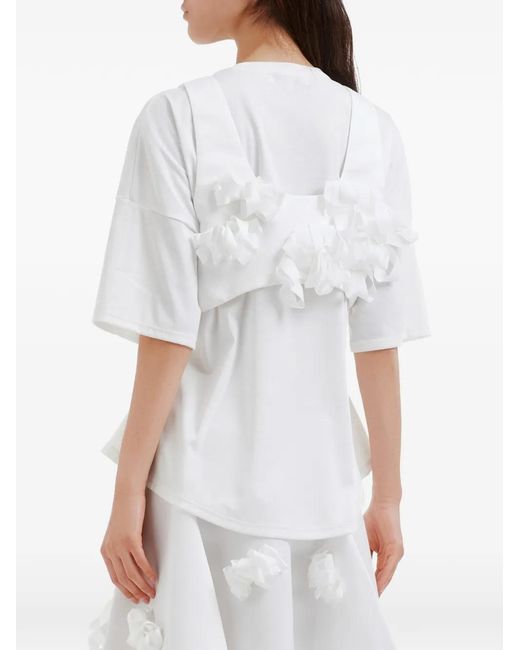 Enfold White Cell Parts Ruffled-Trim Cropped Top