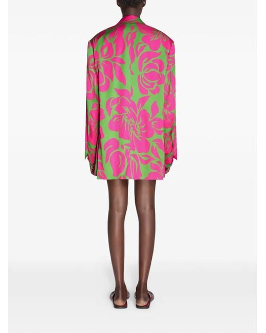 Dries Van Noten Pink Oversized Floral Satin Blazer