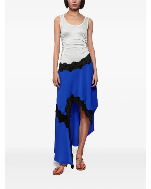 Christopher Esber Blue Lace-Trimmed Gathered Asymmetrical Dress
