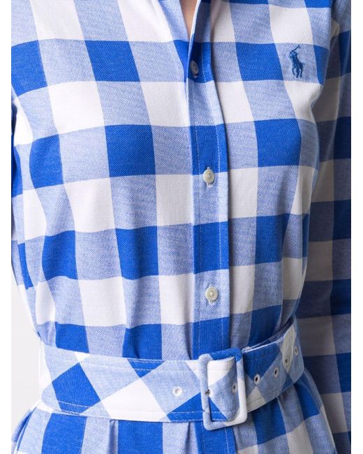 Polo Ralph Lauren Cotton Gingham-check Shirt Dress in Blue | Lyst