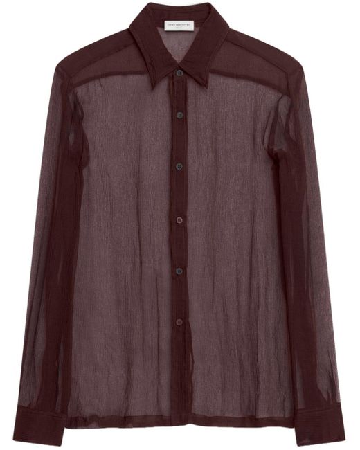 Dries Van Noten Brown Sheer Silk Shirt for men