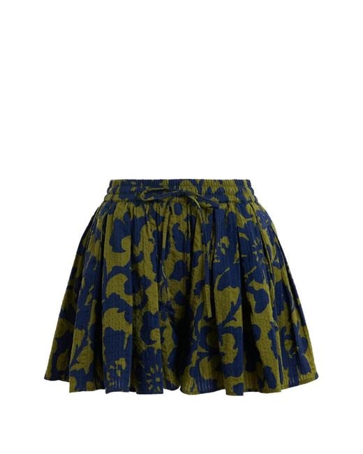 Essentiel Antwerp Green Floral-Print Flared Shorts
