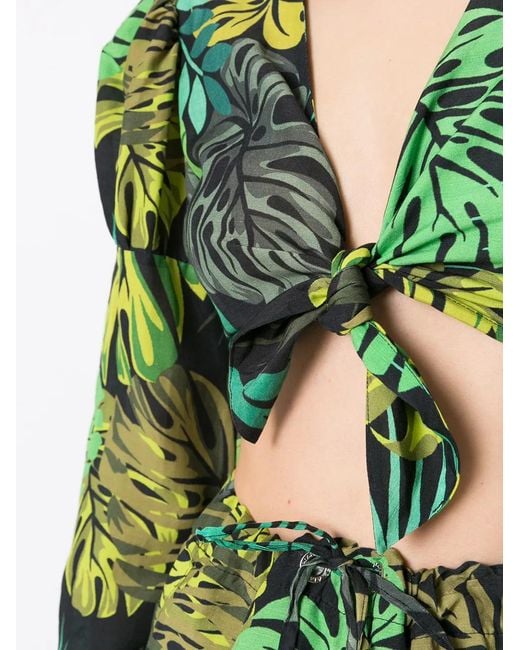 Amir Slama Green Tropical Print Cropped Tie Blouse