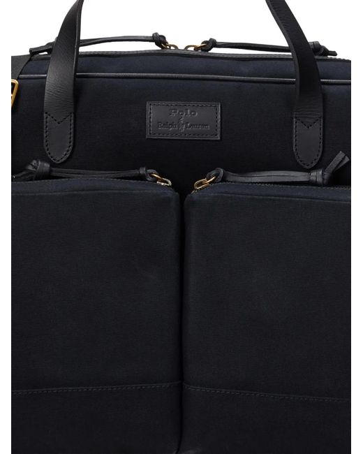Polo Ralph Lauren Black Leather-Trim Laptop Bag for men